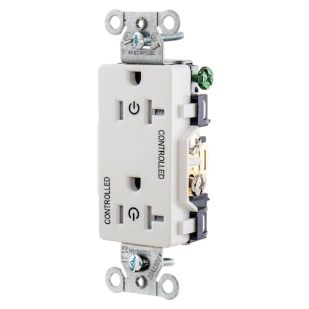 Hubbell Wiring Device-Kellems Straight Blade Receptacle, 5-20R, 20 A, 125V AC, 2 Pole, 3 Wire, Grounded DR20C2WHI